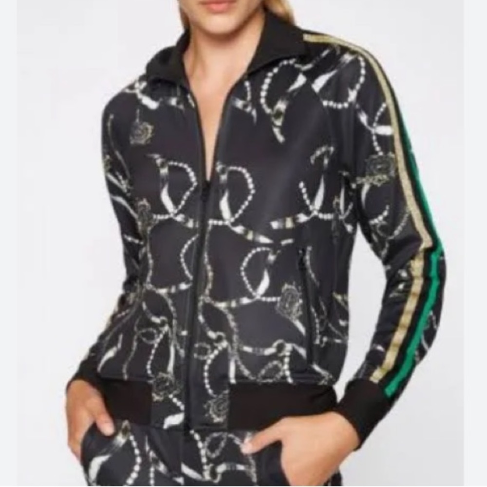 Pam & Gela Microscuba Track Jacket with Gold/Green Stripe Size Small